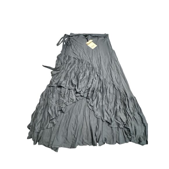 ADINA LAS VEGAS DENIM BLUE COTTON KNITTED RUFFLE SKIRT WITH BELT SZ M - Picture 1 of 3